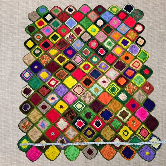 Handmade Granny Square Afghan Boho Vintage Hippie Throw Blanket Colorful - Picture 5 of 12